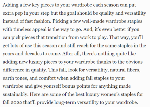 Luxury Women's Wardrobe Staples That Encourage Versatility For Fall Article