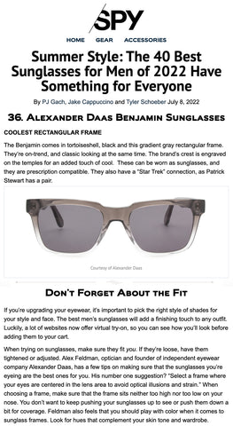 Spy Best Sunglasses for Men Article featuring Alexander Daas Benjamin Sunglasses