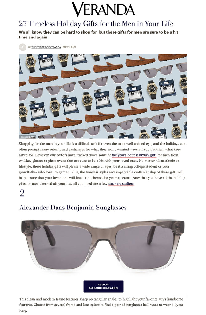 Veranda Timless Gifts for Men Article featuring Alexander Daas Benjamin Sunglasses