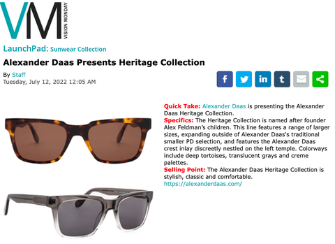 Vision Monday Launchpad - Alexander Daas Presents Heritage Collection