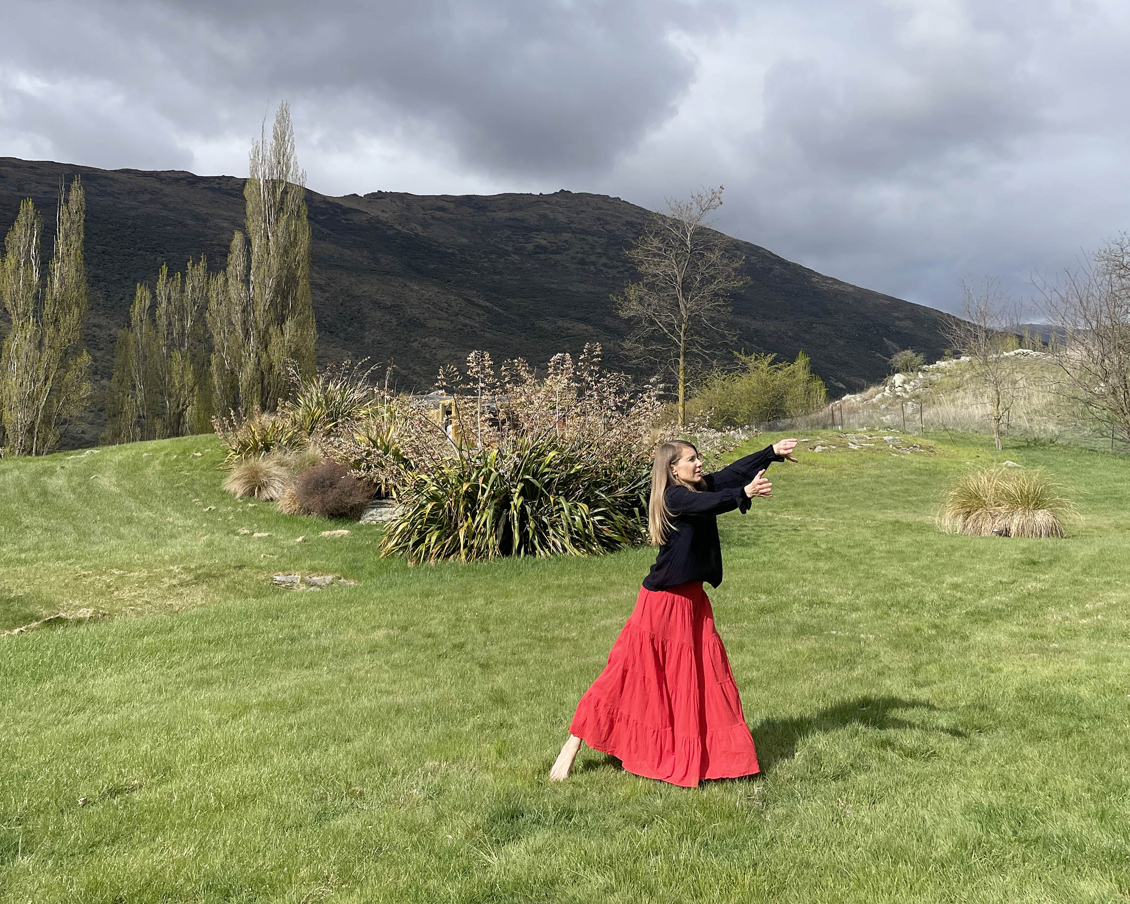 On the other side of fear is freedom - leading a dance at my Queenstown workshop in the Gibbston Valley