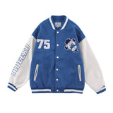Blue Varsity Jacket Autumn Street Unisex Style Baseball Uniform Men's Bear Towel Embroidery Thread Jacket