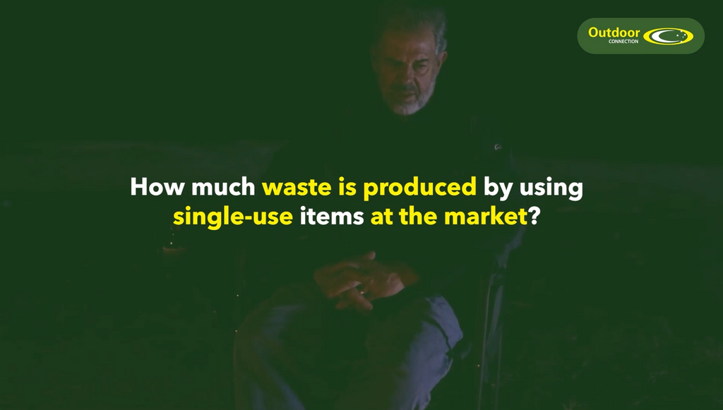 How much waste is produced by using single-use items at the market?