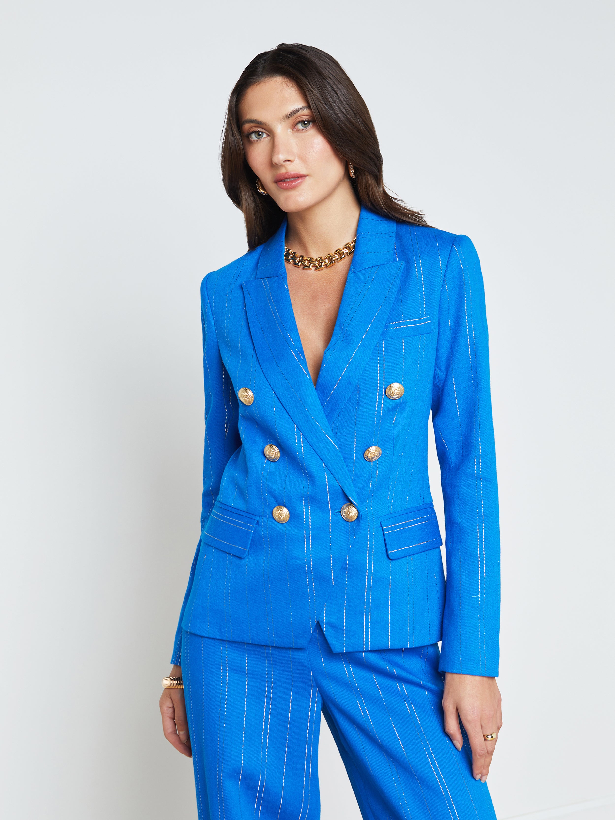 L Agence Kenzie Linen-blend Blazer In Blue