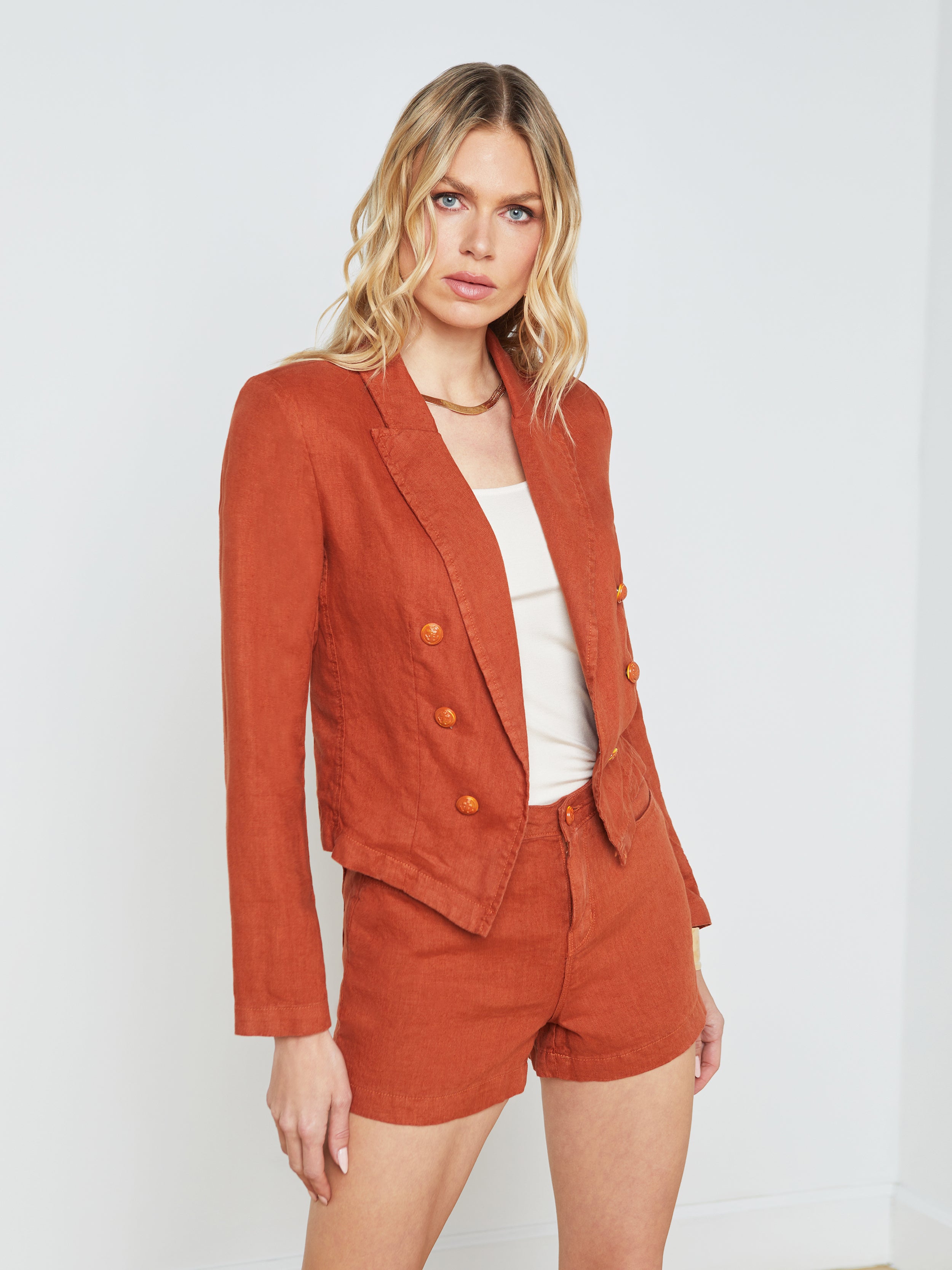 L Agence Wayne Linen Blazer In Red