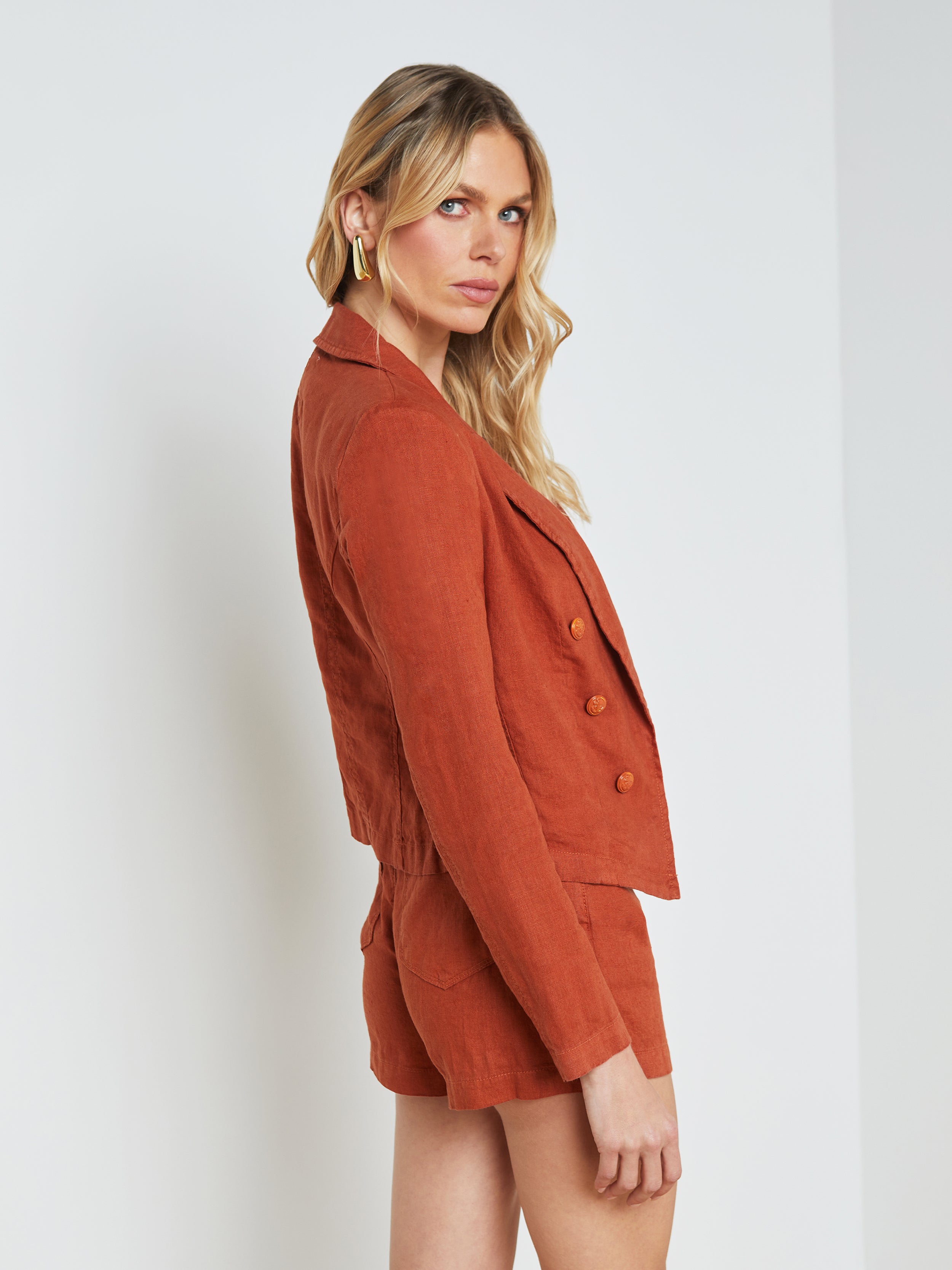 Shop L Agence Wayne Linen Blazer In Sienna