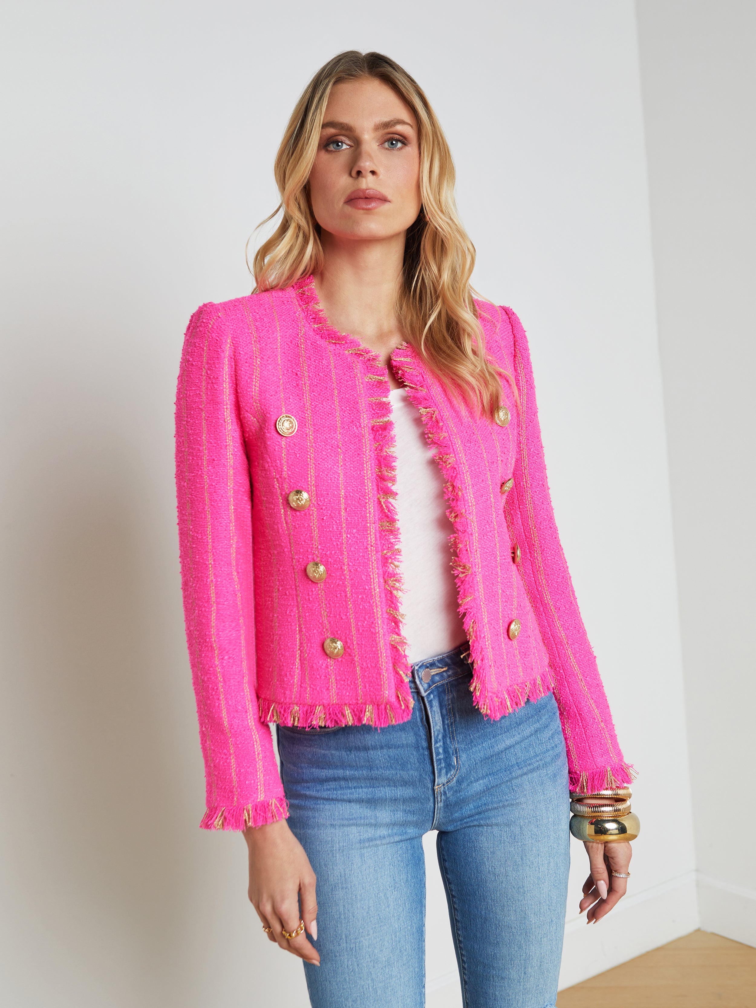 L Agence Tinlee Tweed Jacket In Pink