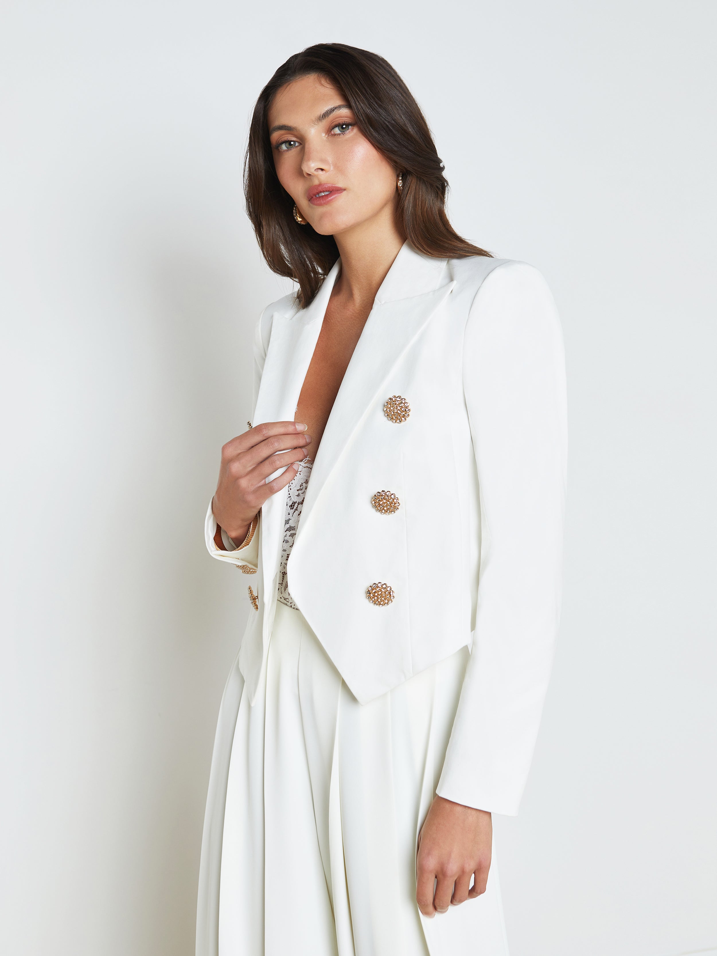 L Agence Lila Open-front Blazer In White