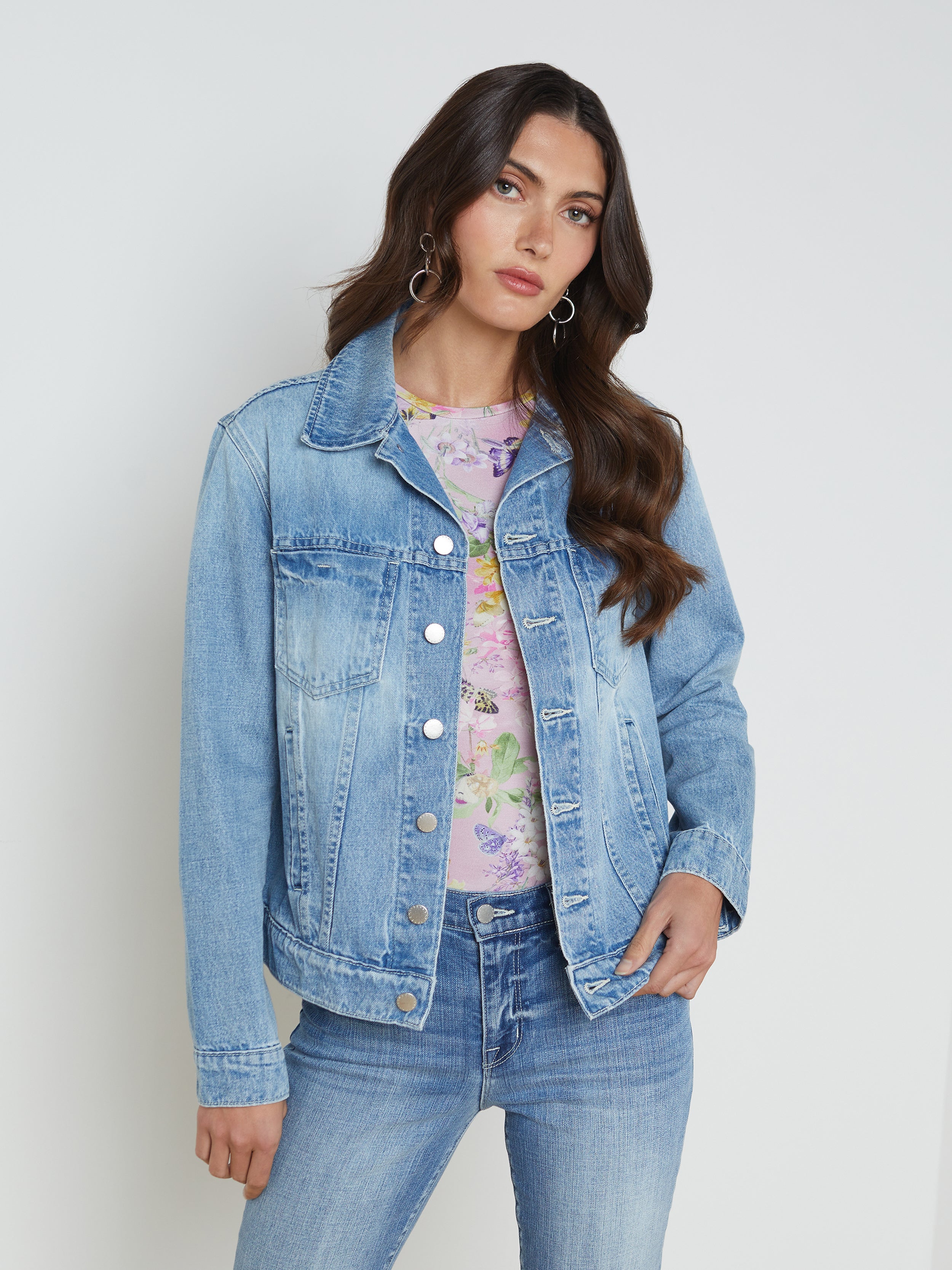 L Agence Mack Oversized Denim Jacket In Blue