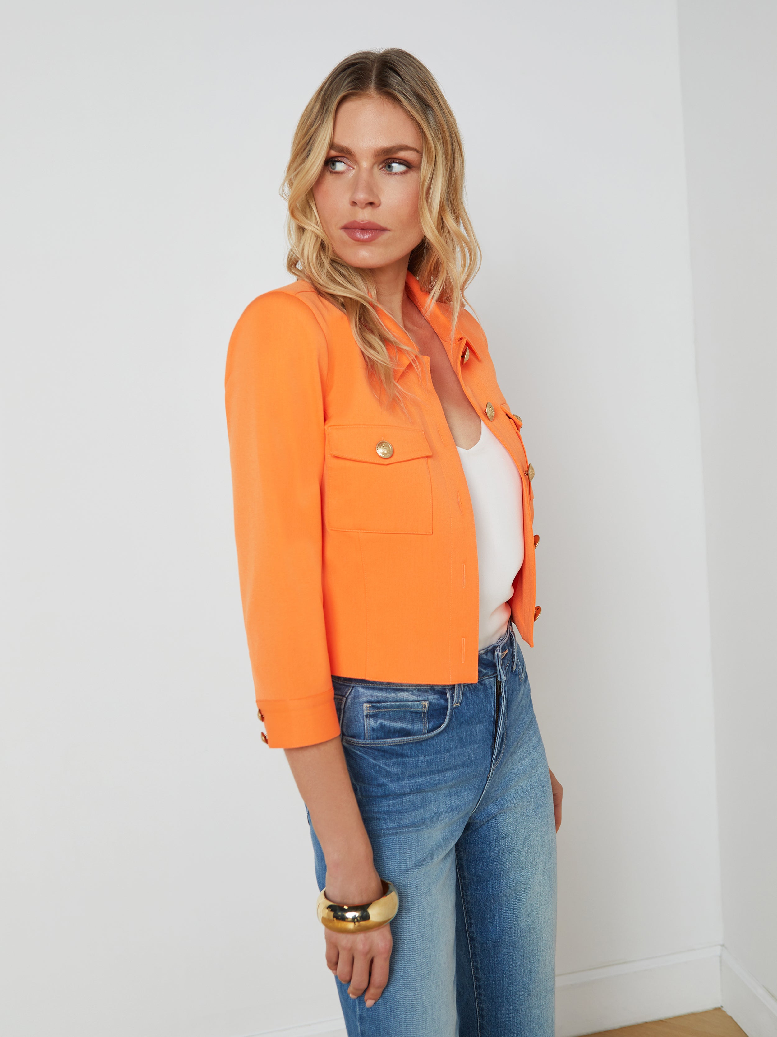 Shop L Agence Kumi Cropped Jacket In Neon Tangerine