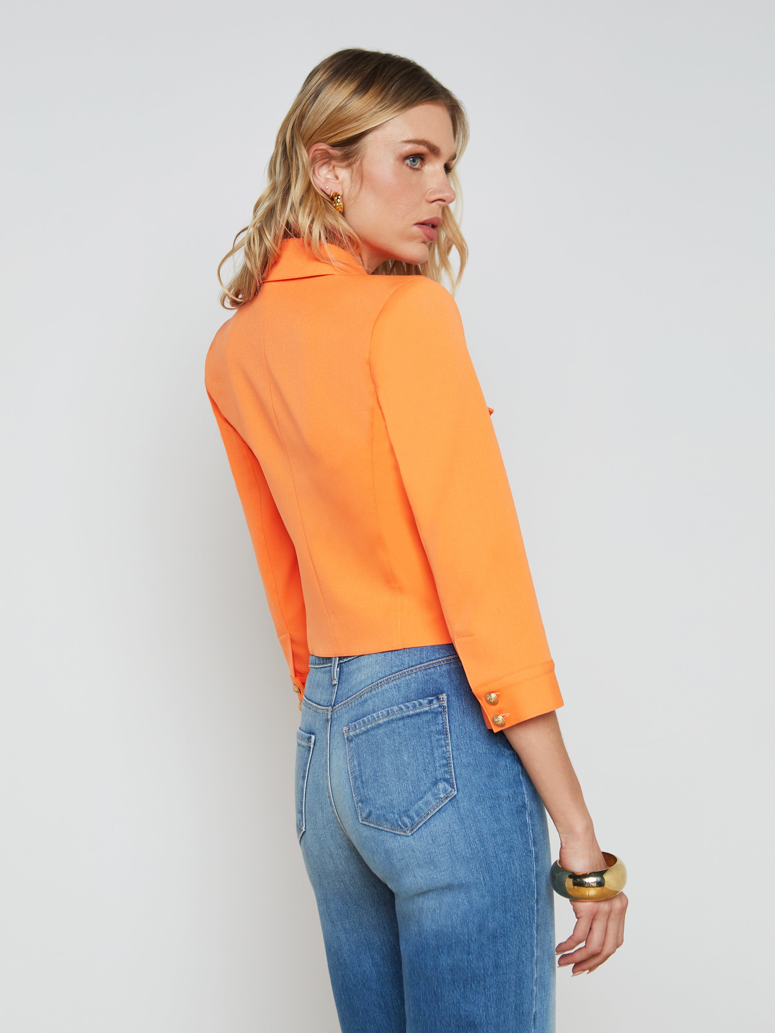 Shop L Agence Kumi Cropped Jacket In Neon Tangerine