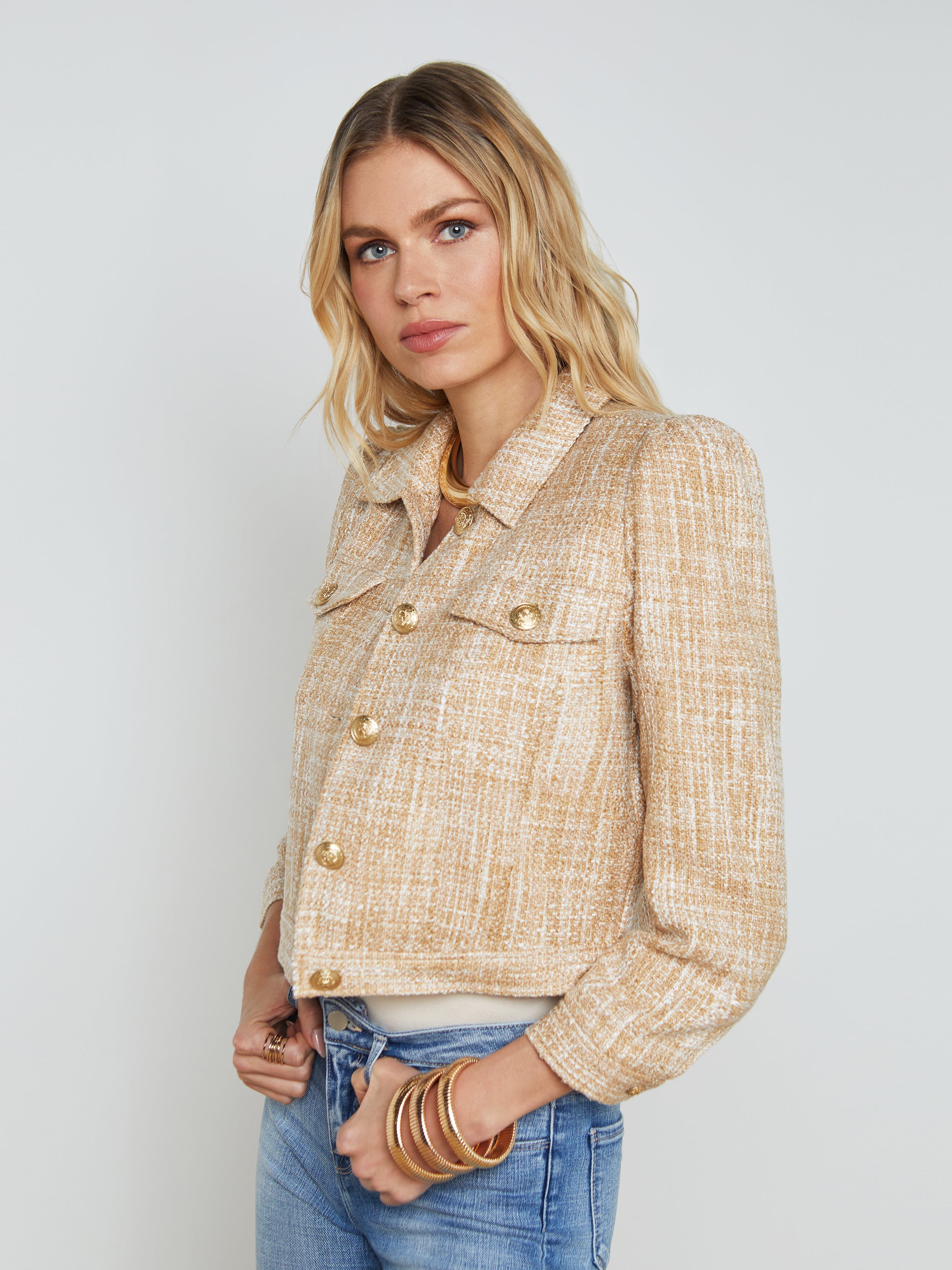 Shop L Agence Kasey Tweed Jacket In Bone Multi