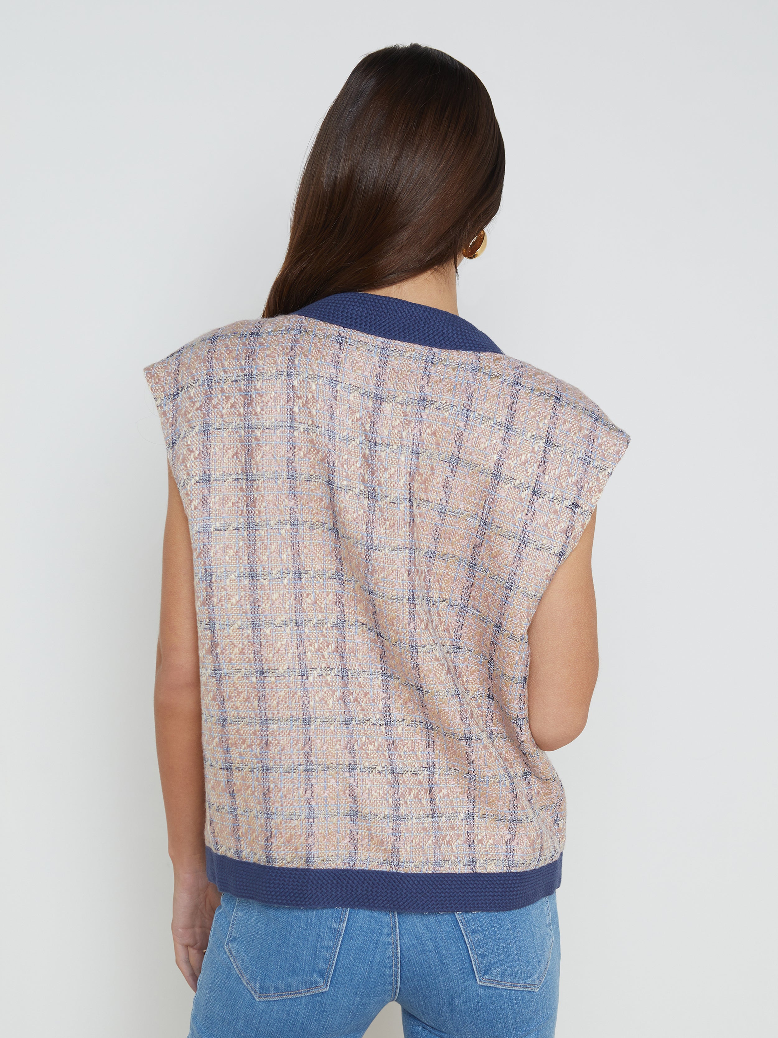Shop L Agence Laurel Tweed Oversized Vest In Tan/dusty Pink/blue