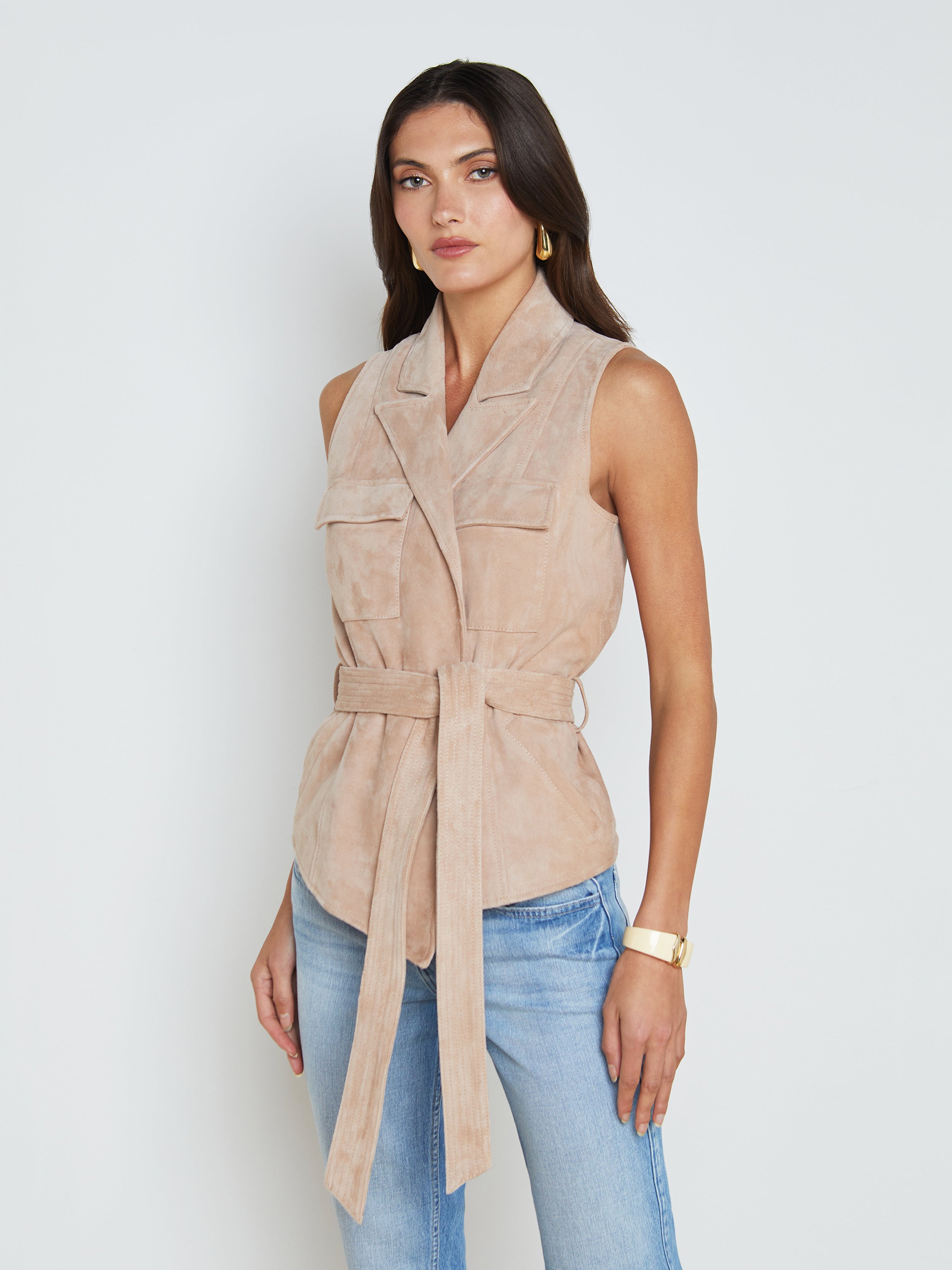 L Agence Arbor Suede Vest In Neutral