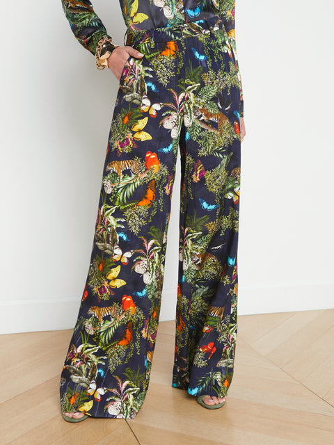 L'AGENCE Pilar Wide-Leg Pant in Buff Multi Tonal Rose Floral