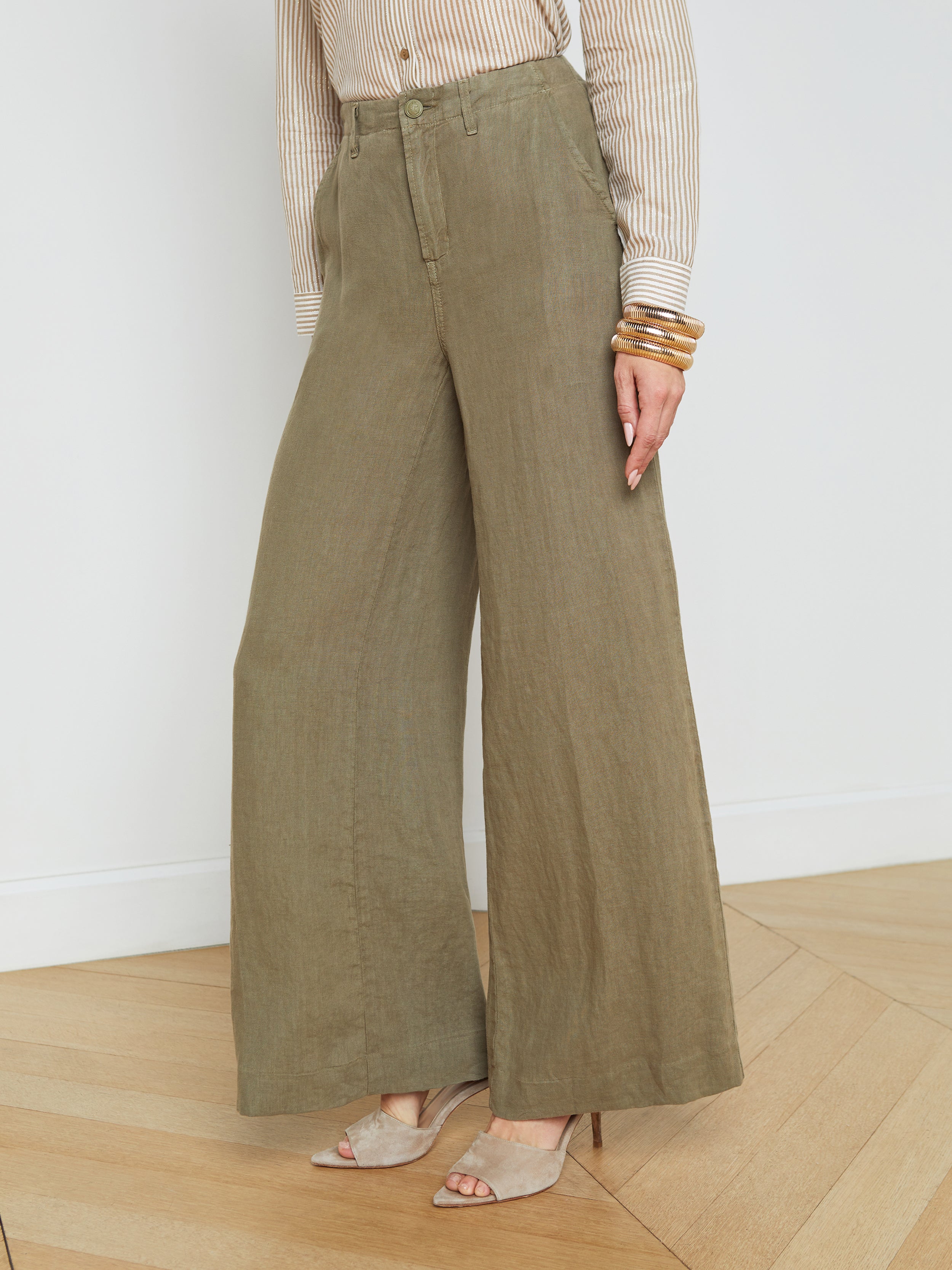 Shop L Agence Brie Linen Pant In Covert Green