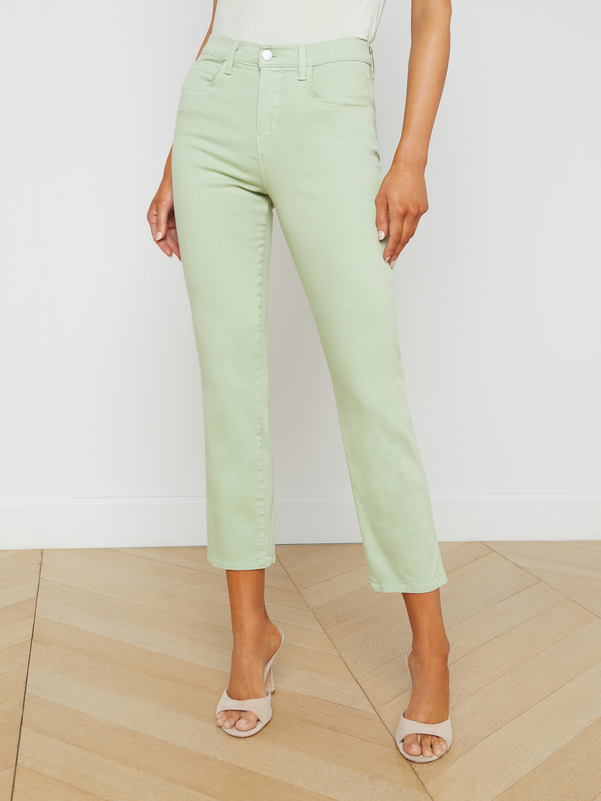 Shop L Agence Alexia Cropped Cigarette Jean In Laurel Green