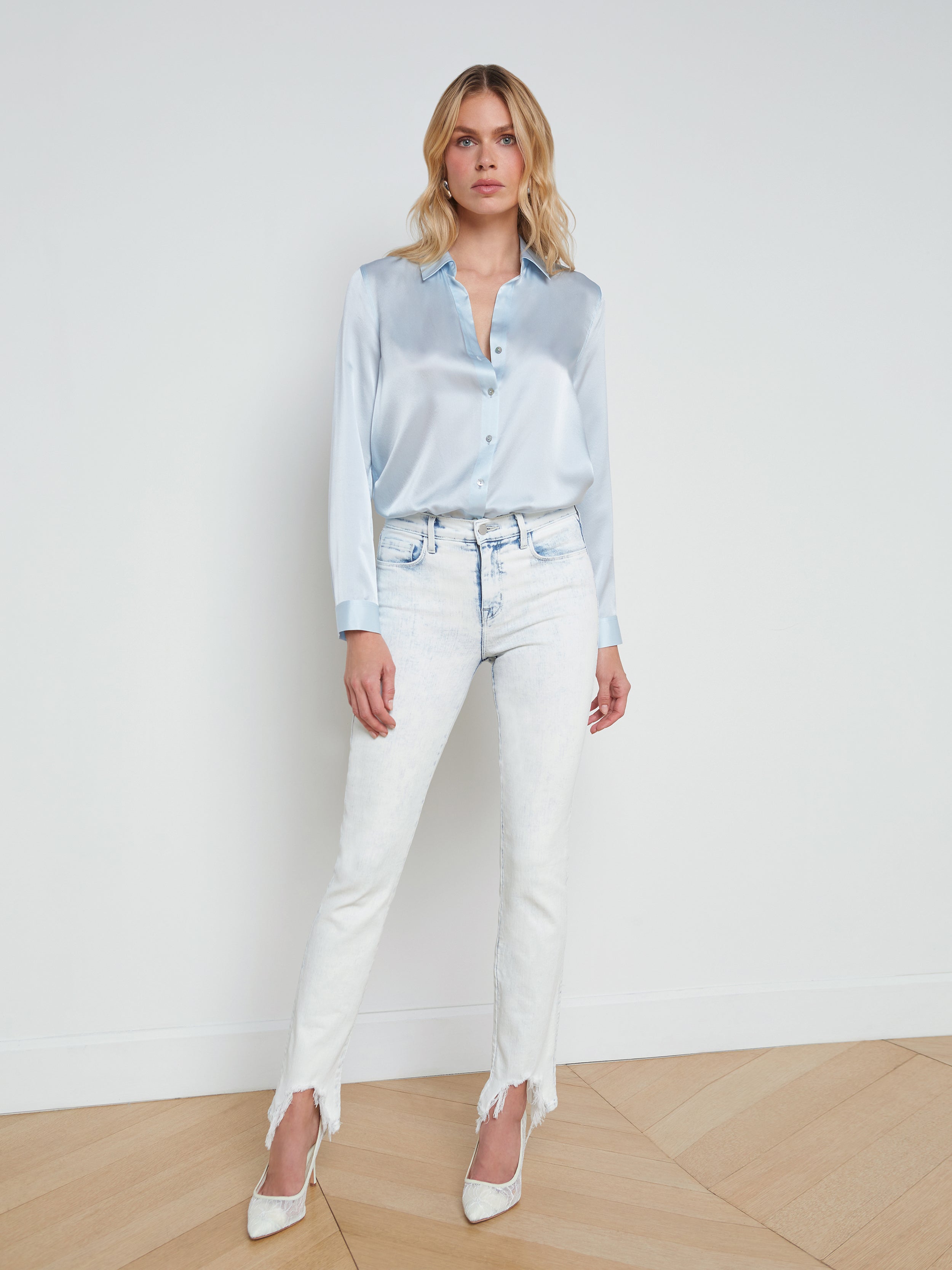 L Agence Harmon Frayed-hem Jean In White