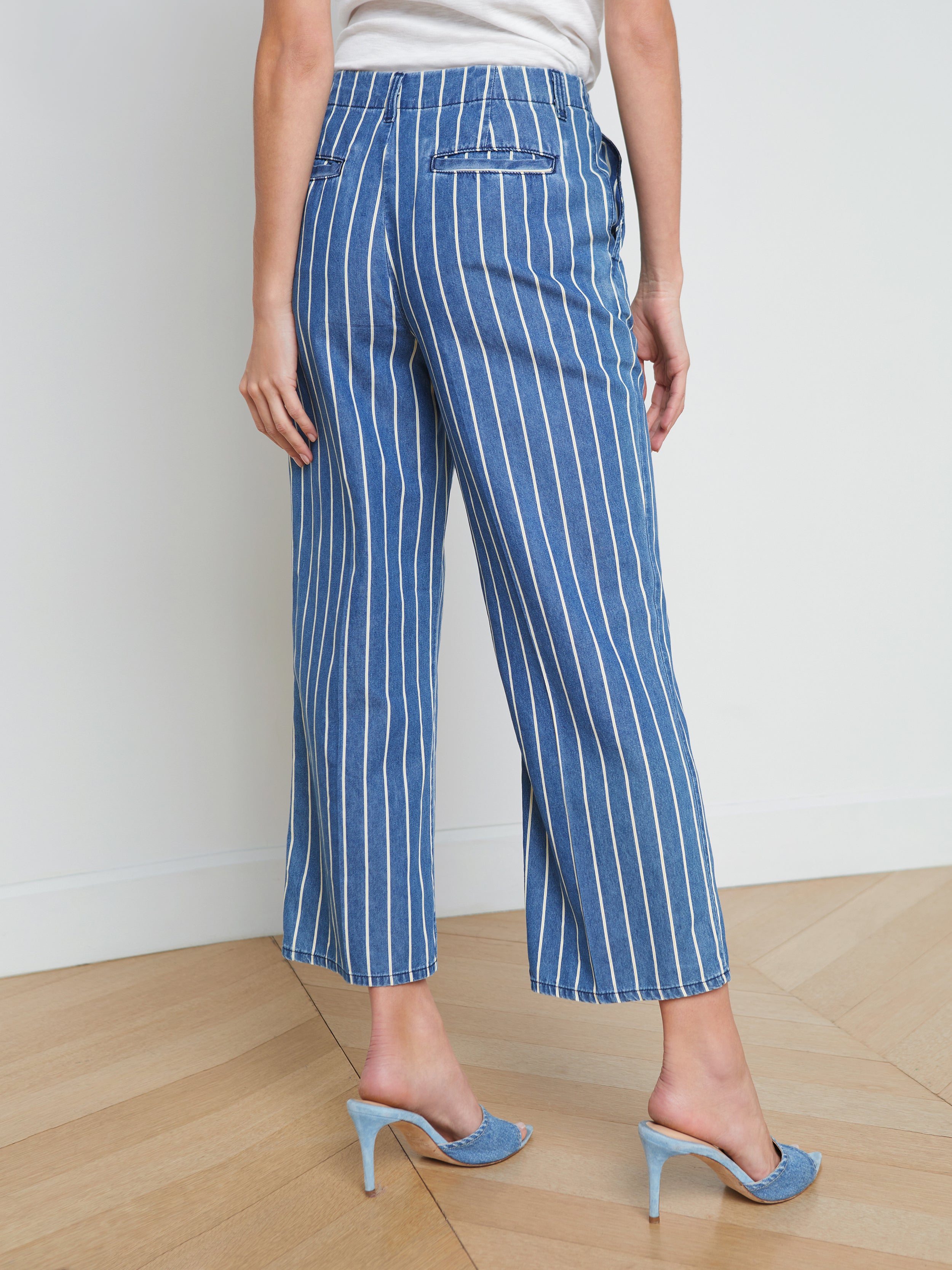 Shop L Agence Zayne Striped Straight-leg Jean In Denim Stripe