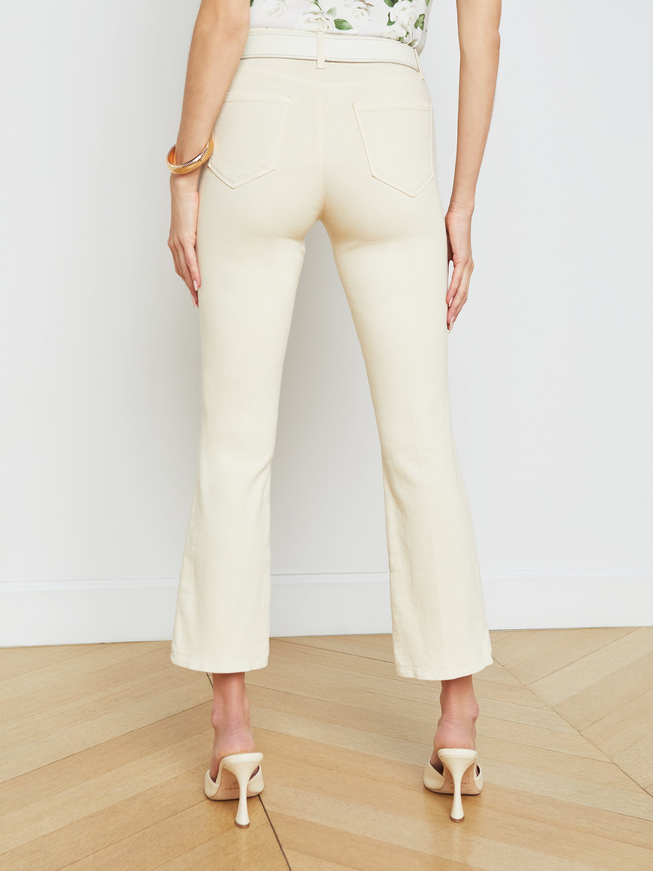 Shop L Agence Mira Cropped Bootcut Jean In Creme Brulee