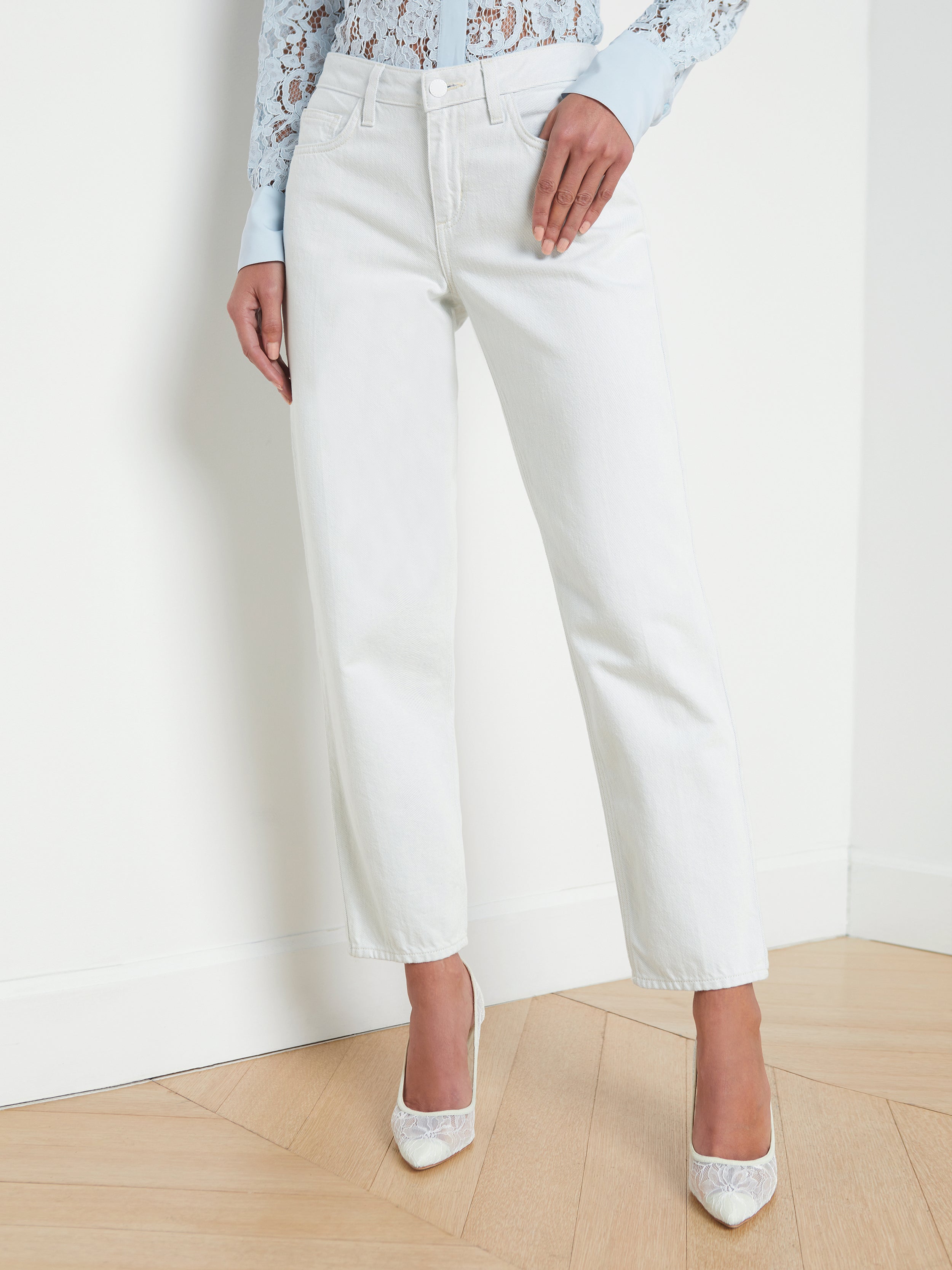 Shop L Agence Mateo Slouchy Straight-leg Jean In Blue Frost