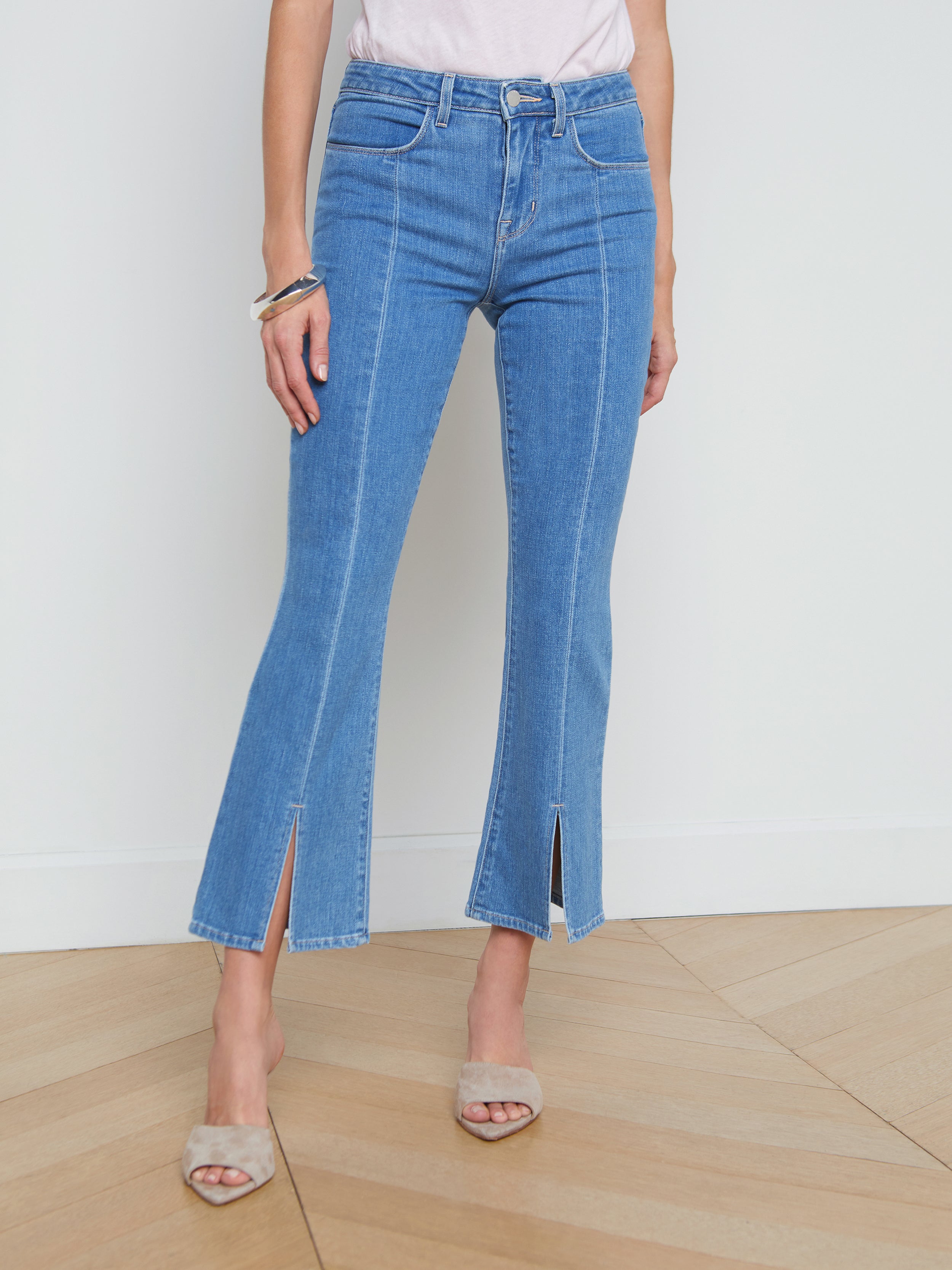 Shop L Agence Rue Split-hem Cropped Jean In Vienna