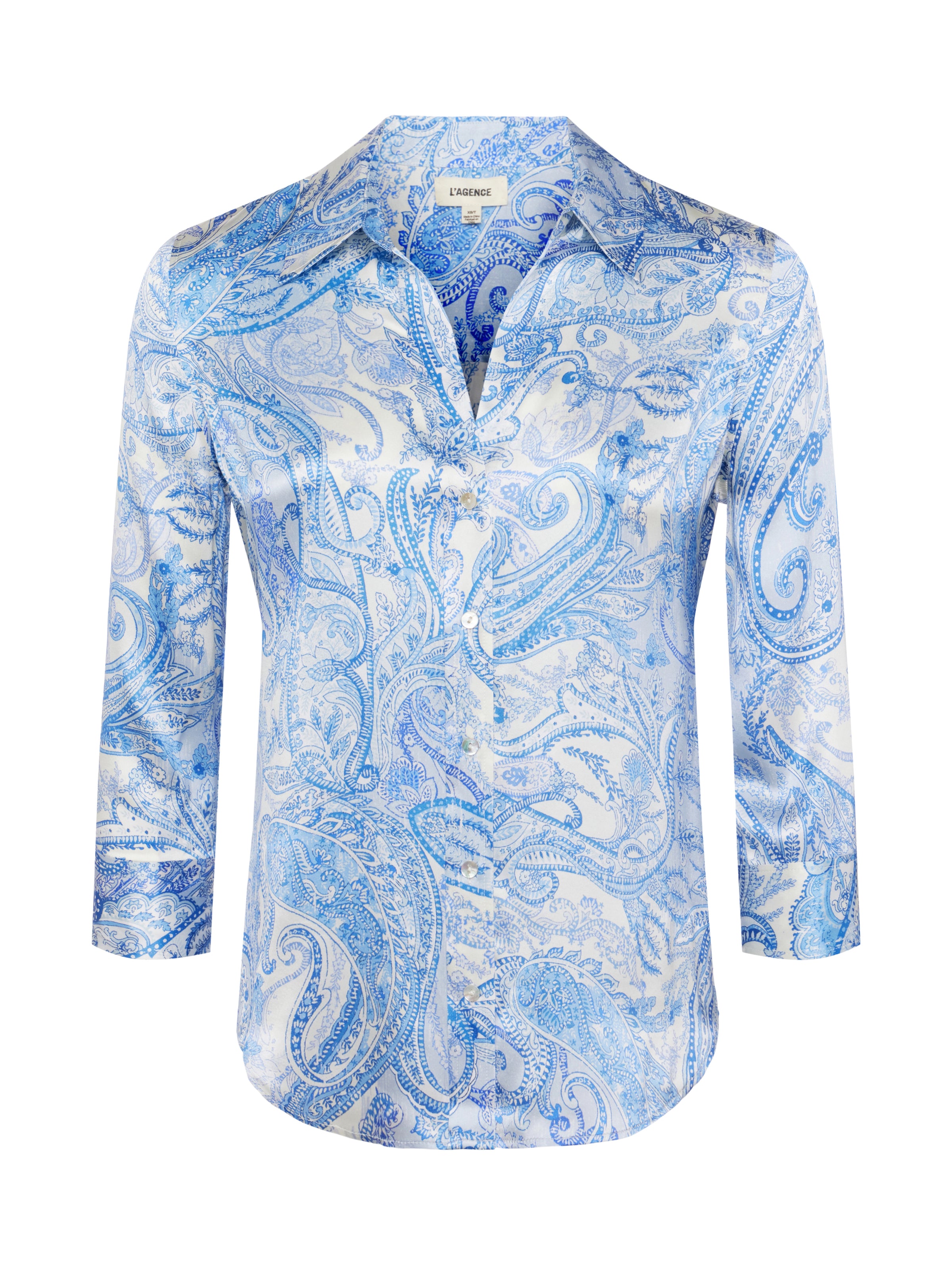 Shop L Agence Dani Silk Blouse In Ivory/blue Decorated Paisley