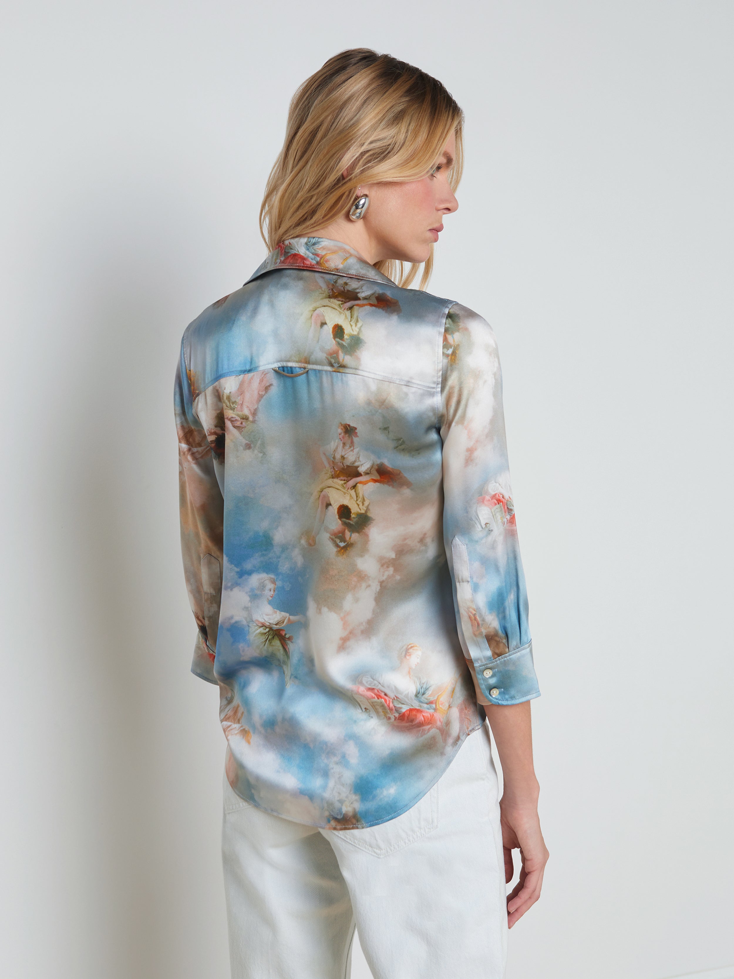 Shop L Agence Dani Silk Blouse In Light Blue Multi Renaissance