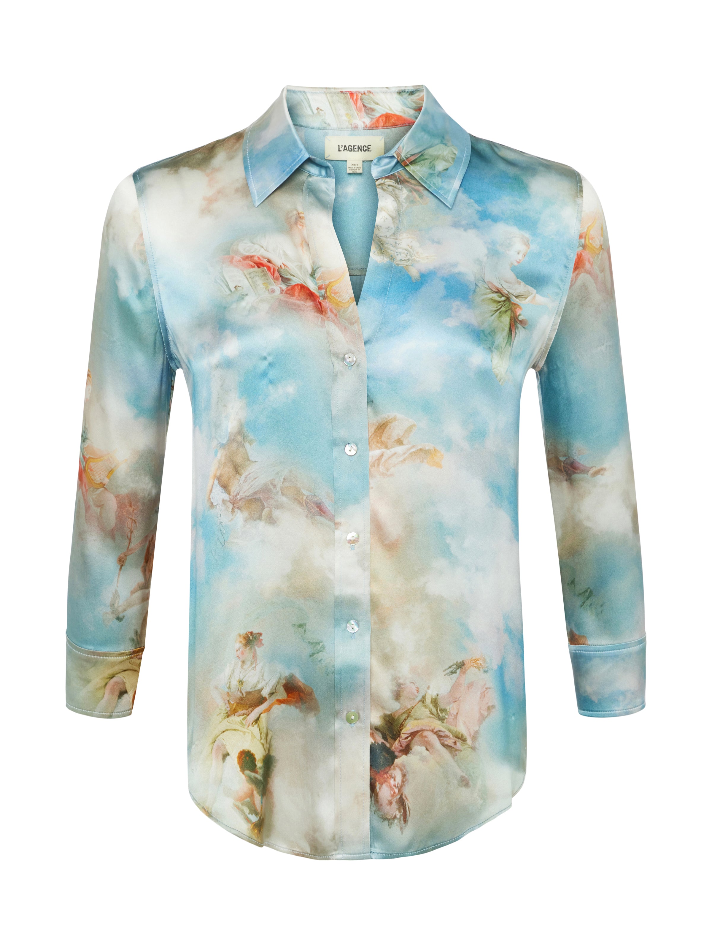 Shop L Agence Dani Silk Blouse In Light Blue Multi Renaissance