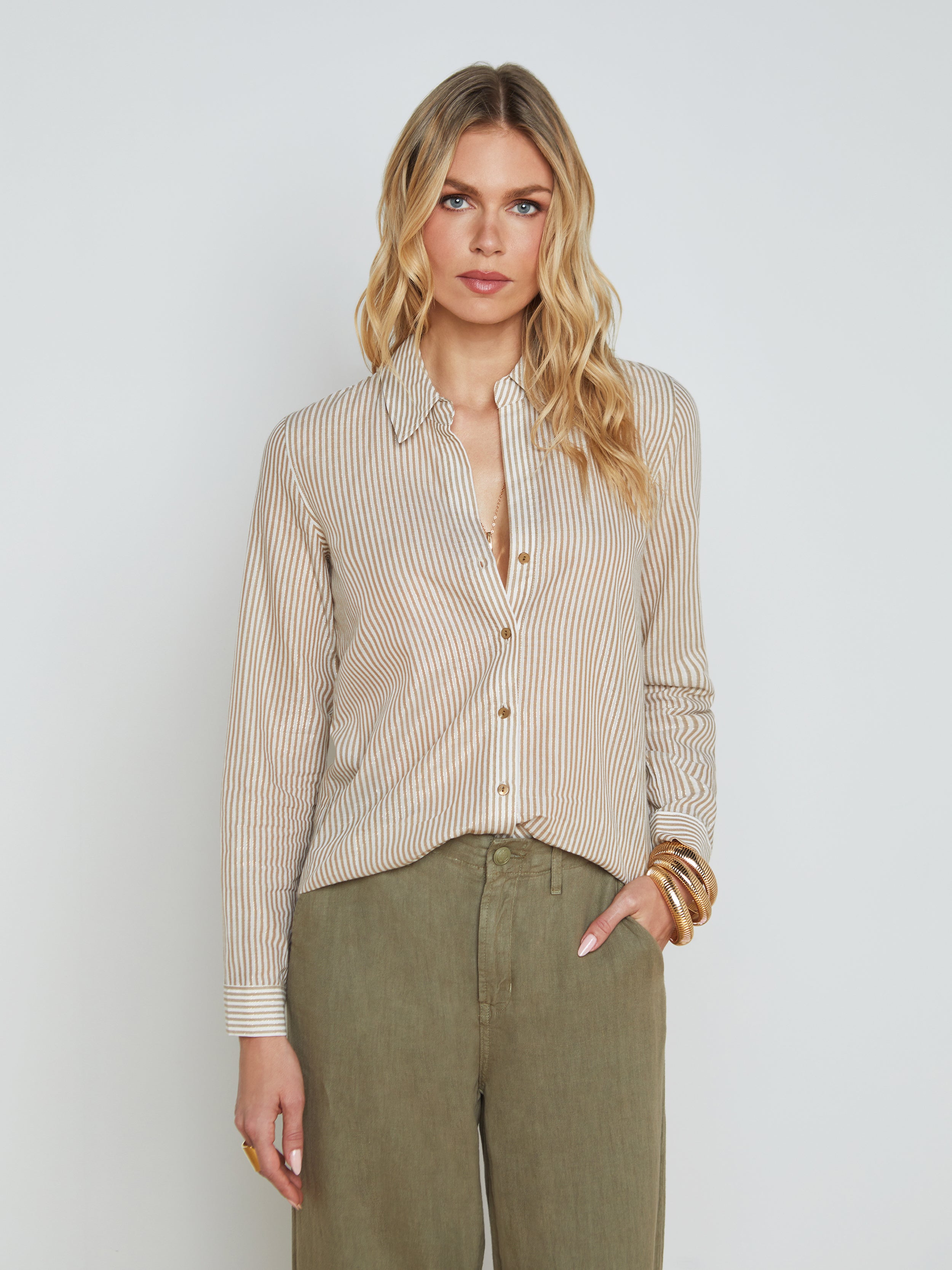 L Agence Laurent Striped Blouse In Neutral