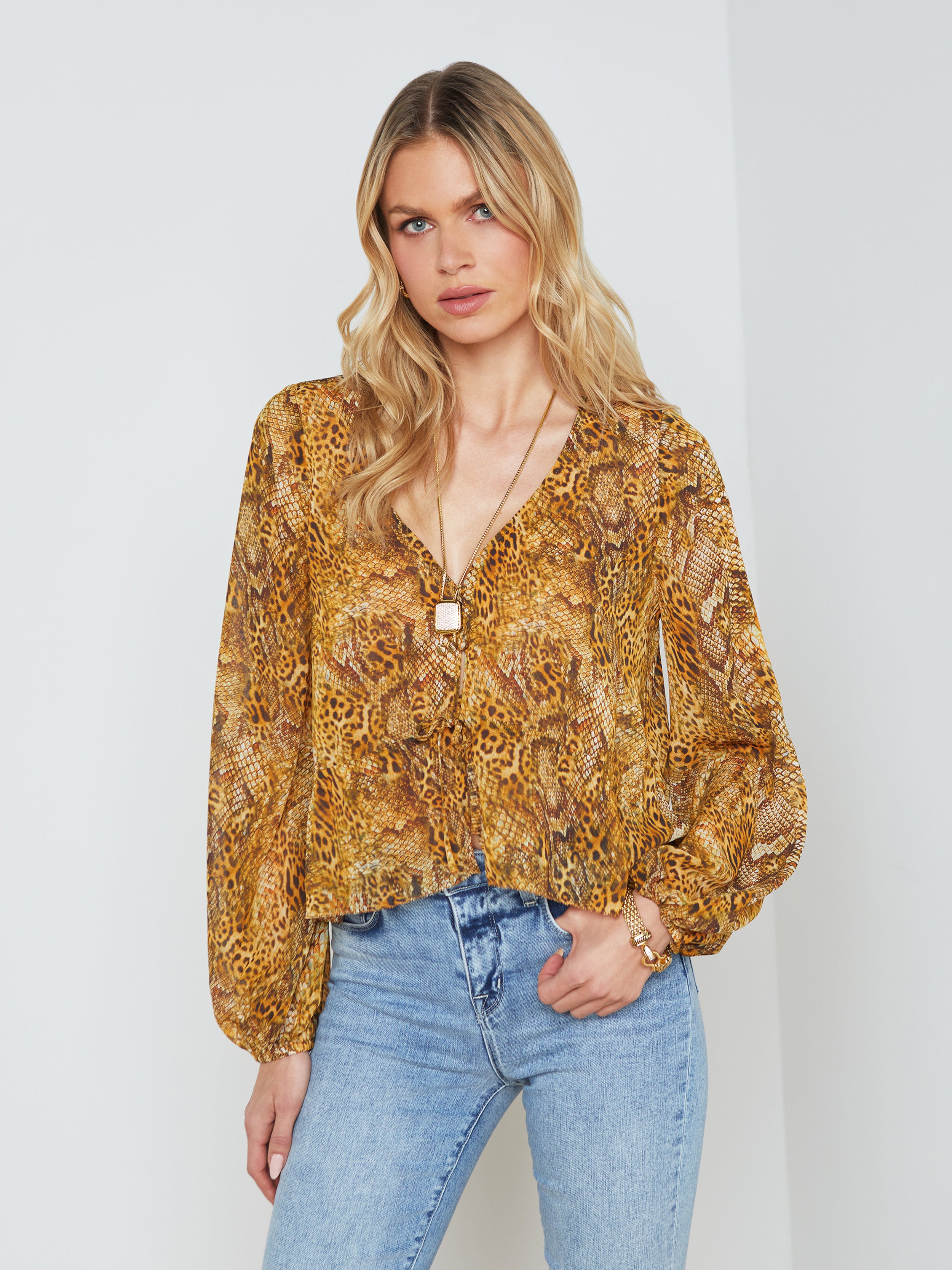 L Agence Pixie Blouse In Yellow