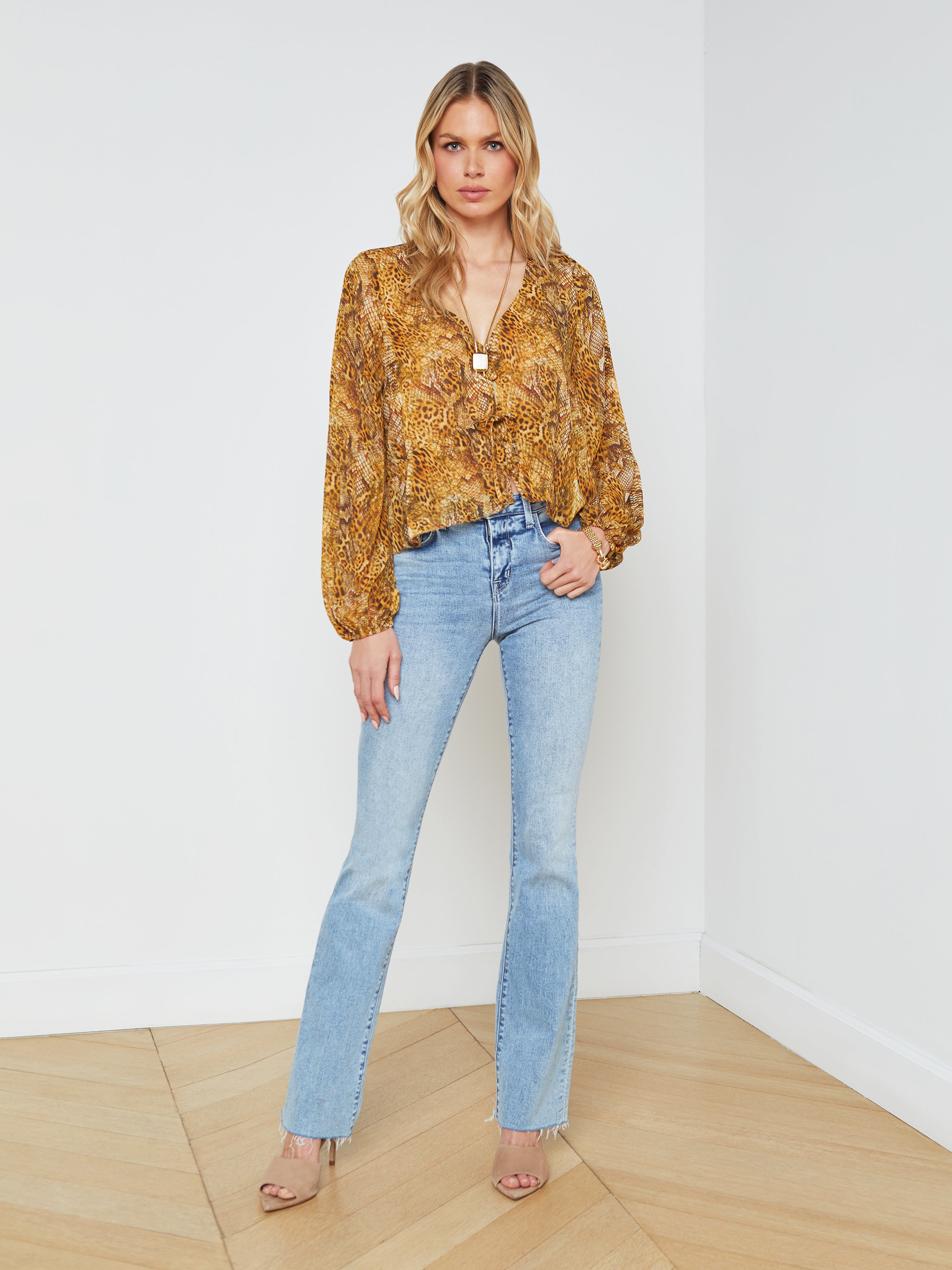 Shop L Agence Pixie Blouse In Gold Multi Mix Animal