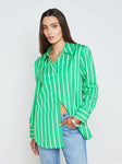 Cotton Spring Summer Back Yoke Pleated Striped Print Collared Tunic
