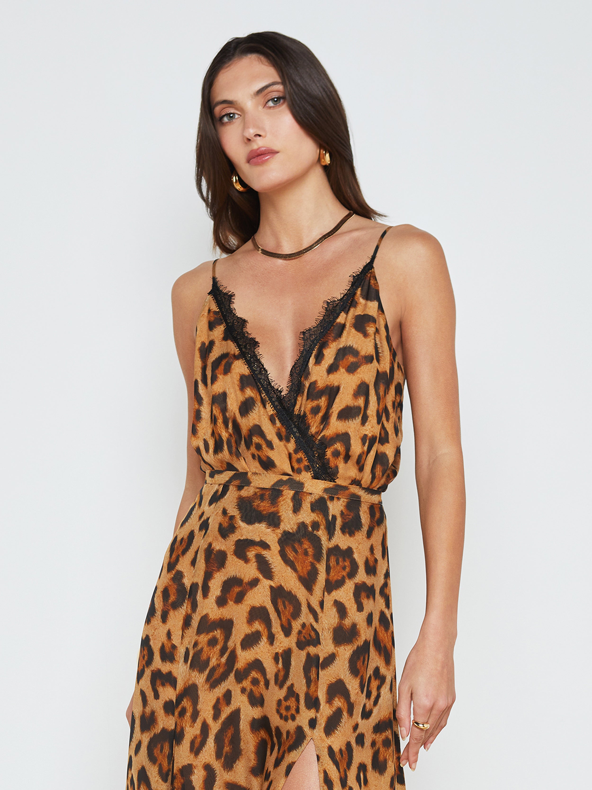Shop L Agence Jaxon Silk Lace-trim Bodysuit In Brown Multi Sahara Leopard