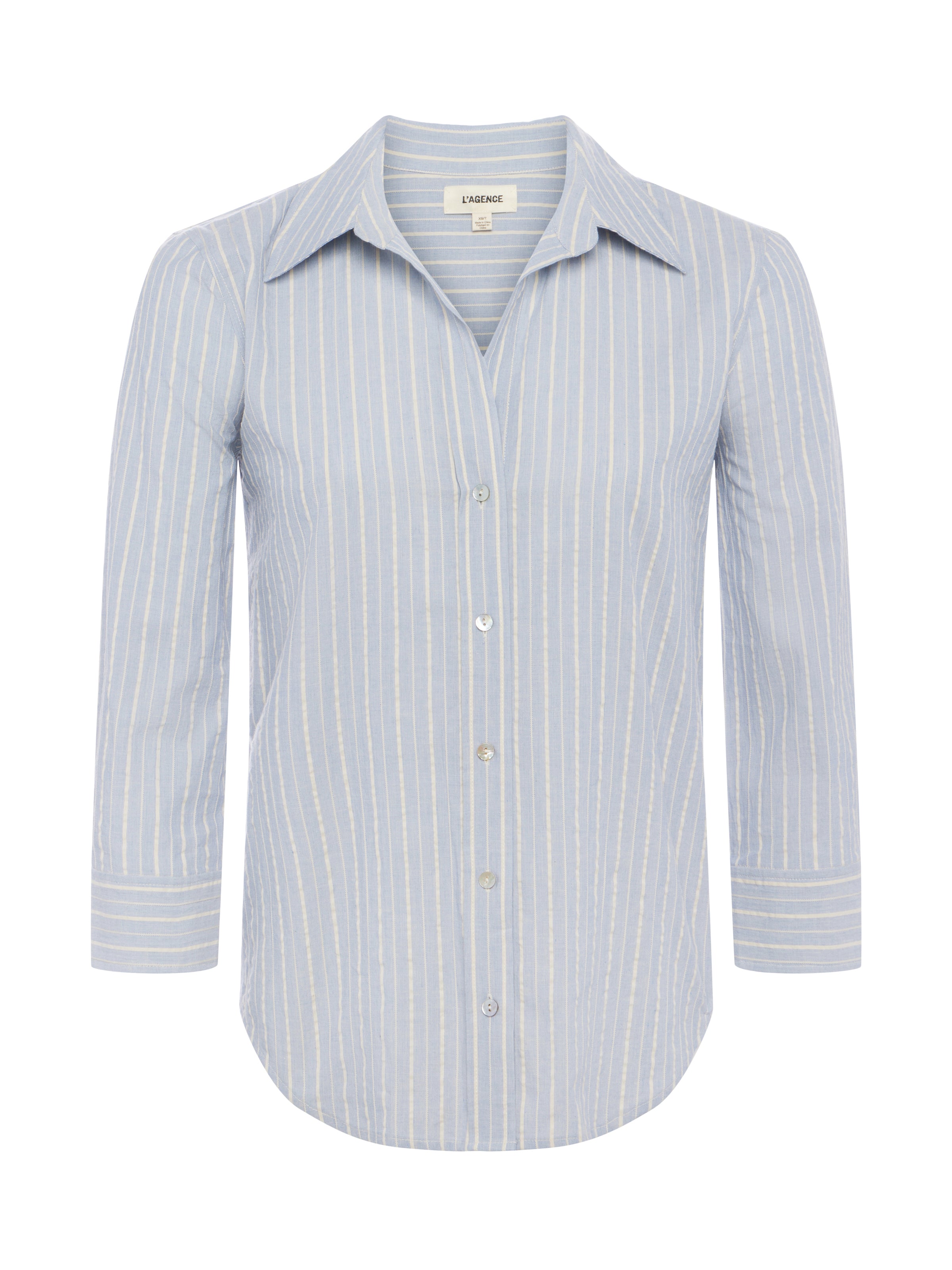 Shop L Agence Daniella Striped Blouse In Light Blue/bone Stripe