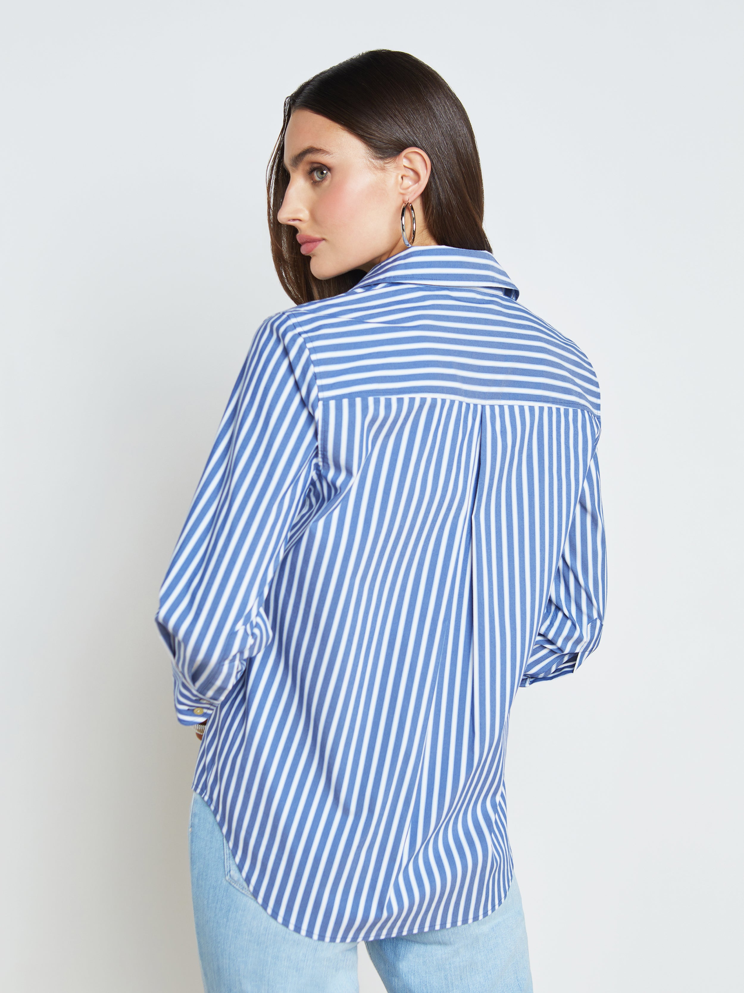 Shop L Agence Daniella Striped Blouse In Navy/blue Stripe
