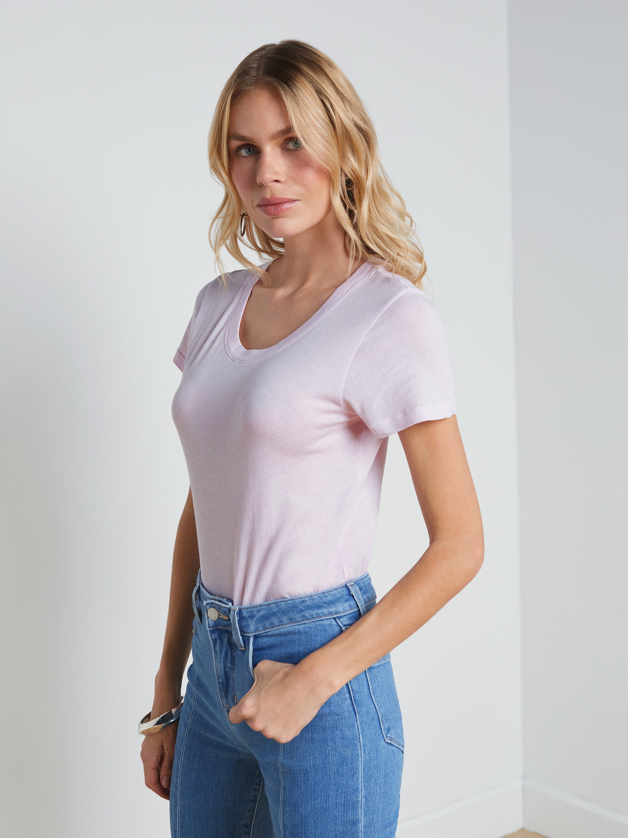 Shop L Agence Cory Cotton Scoopneck Tee In Lilac Snow