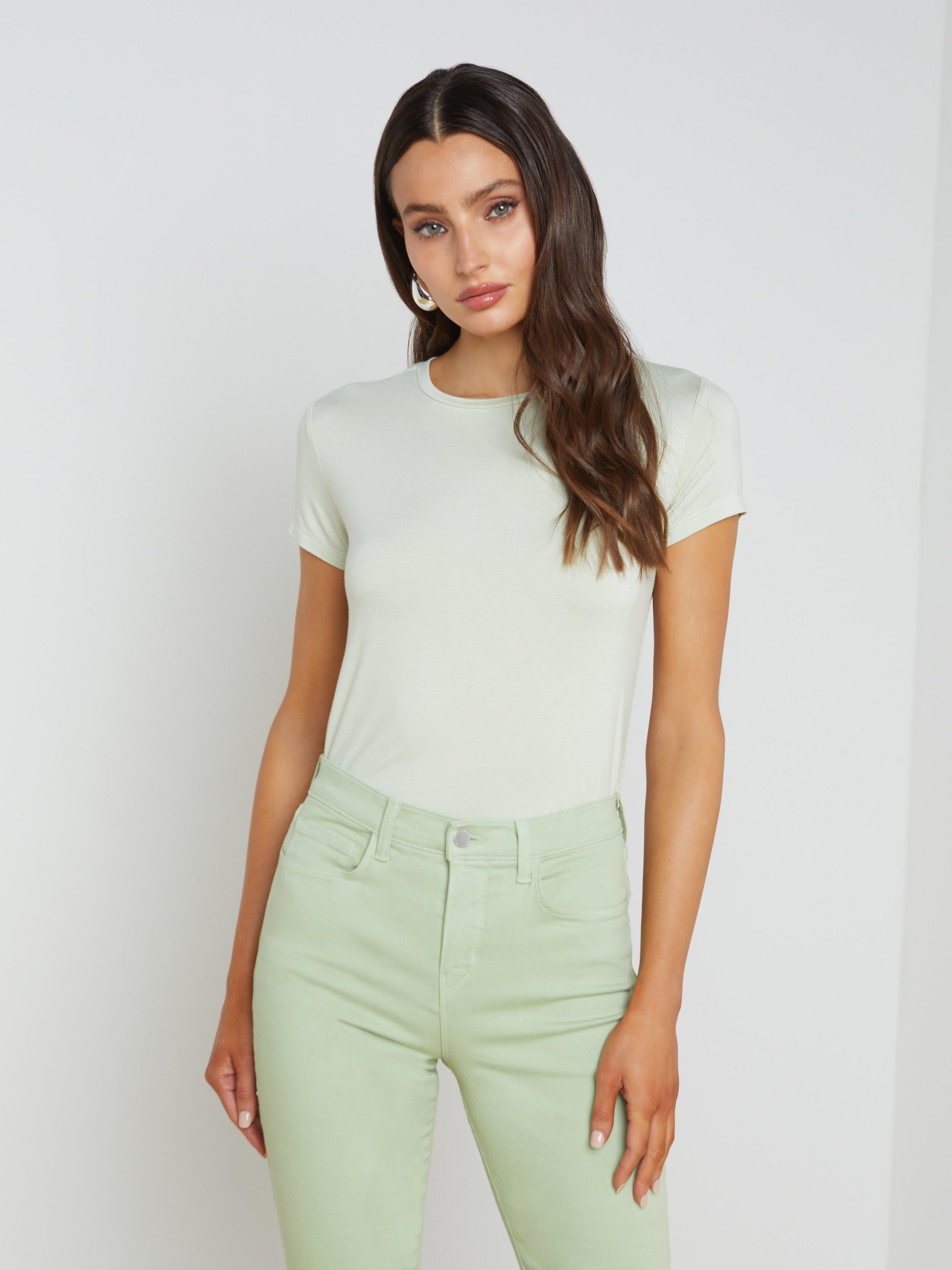 Shop L Agence Ressi Fitted Tee In Light Moss