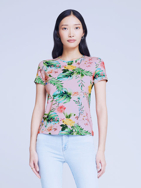 L'AGENCE Ressi Slim-Fit Tee in Black Multi Small Butterflies