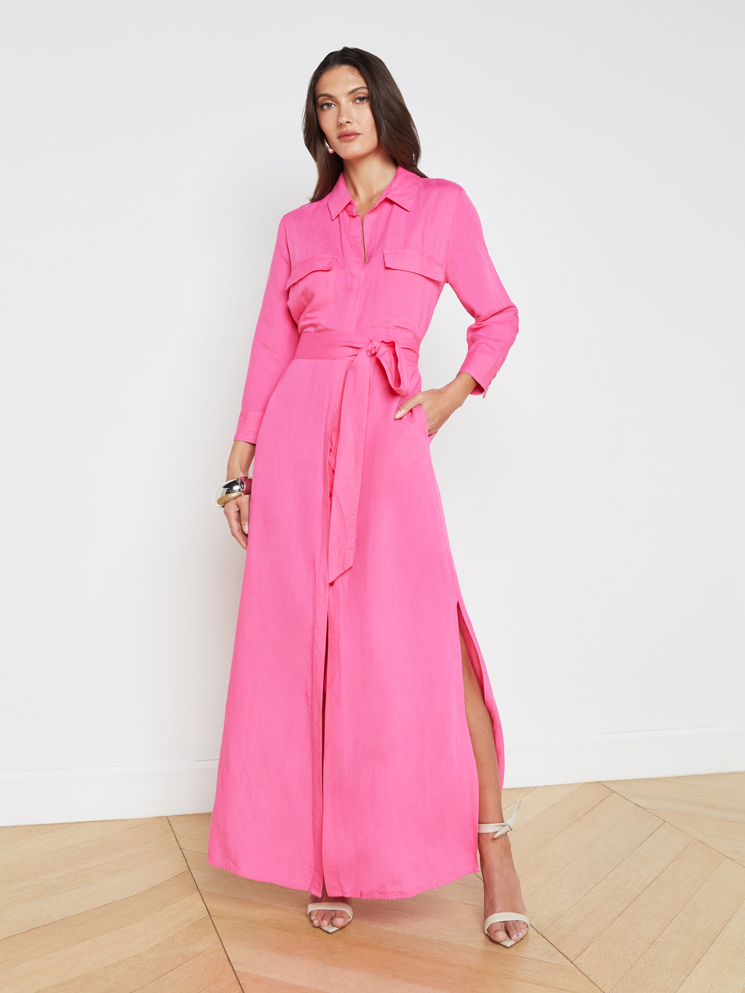L Agence Cameron Linen-blend Shirt Dress In Pink