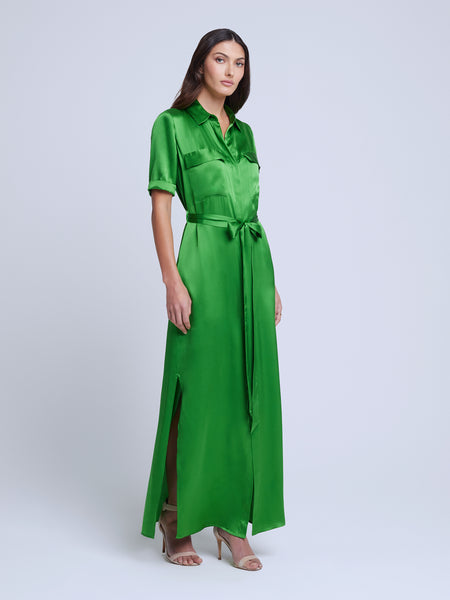 Short Sleeves Sleeves Collared Tie Waist Waistline Pocketed Button Front Self Tie Belted Shirt Maxi Dress