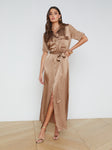 Spaghetti Strap Silk Tie Waist Waistline Slit Pocketed Belted Shirt Dress