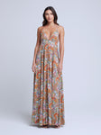 V-neck Paisley Print Slit Empire Waistline Spaghetti Strap Maxi Dress