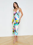 Sexy V-neck Draped General Print Silk Slip Dress