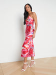 Sexy V-neck General Print Silk Draped Slip Dress