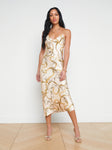 Sexy V-neck General Print Silk Draped Slip Dress