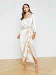 Sophisticated V-neck Pocketed Self Tie Back Yoke Pleated Wrap Shirt Dress