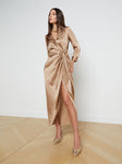 Wrap Pocketed Pleated Shirt Dress With a Sash