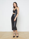 Sexy V-neck Cutout Slit Hidden Back Zipper Sequined Fall Midi Dress