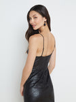 Sexy V-neck Slit Sequined Cutout Hidden Back Zipper Fall Midi Dress